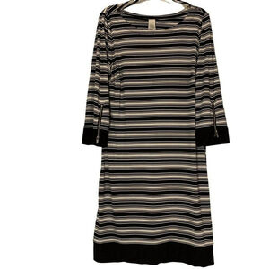 laundry by design dress 3/4 Sleeves Stripes White Black Zip Sleeves